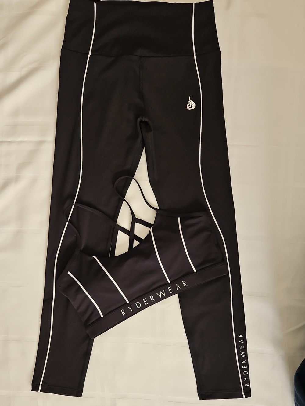 Ryderwear Black Girls' High-Waist Leggings with White Piping, Size Medium, Black
